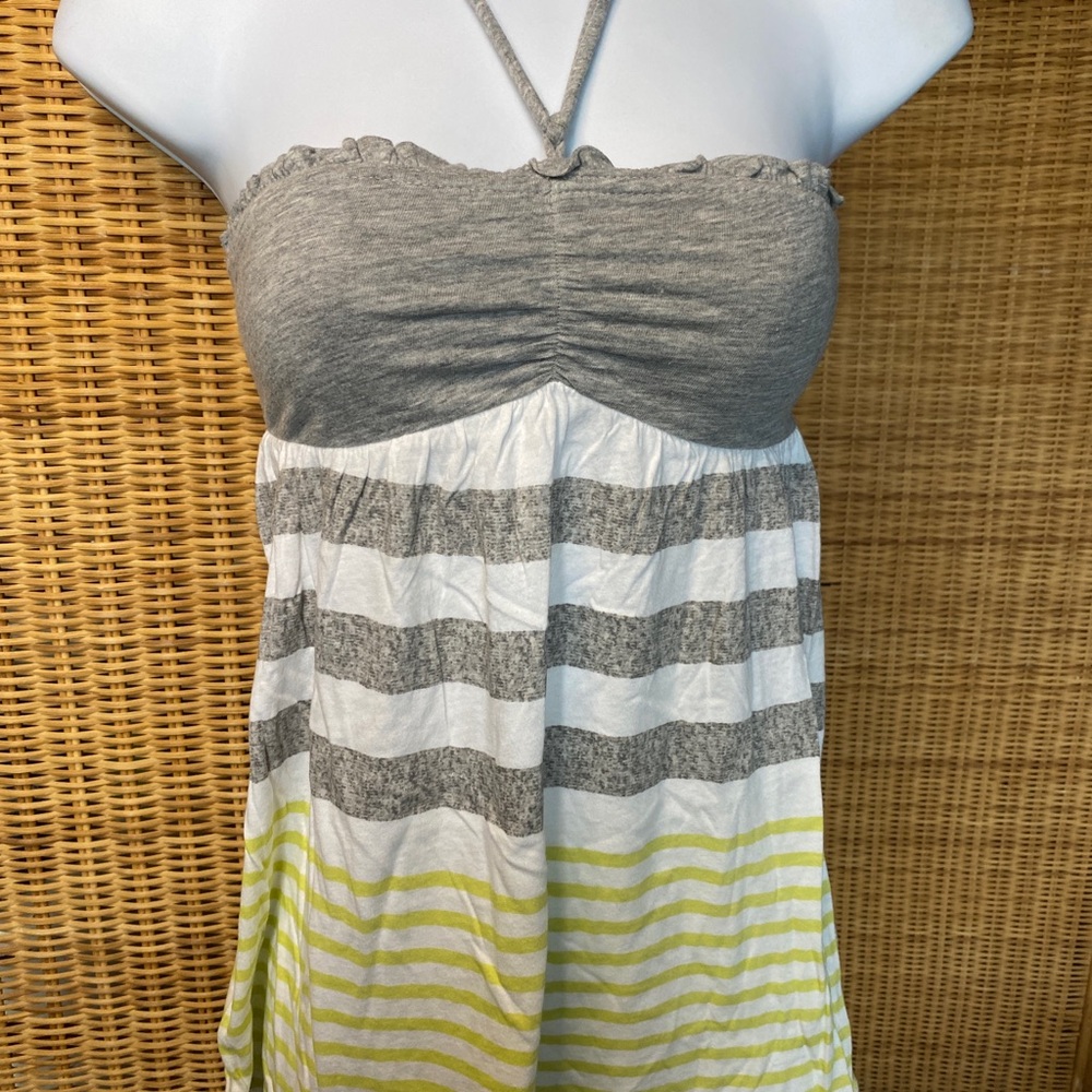 Y2K Striped Halter Babydoll top in Gray and Yellow S